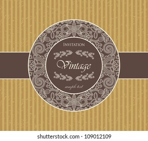 Vintage card with a floral frame on a striped grunge background