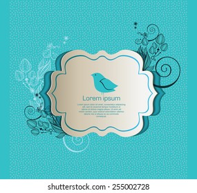 vintage card with flowers and bird