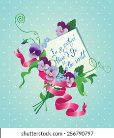 Vintage card, flowers, ribbon and old paper peace with handwritten calligraphic text - I am so grateful there`s you in the world, Happy Valentines Day, Birthday, etc. design with love.