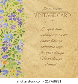 Vintage Card With Flowers, Vector Illustration