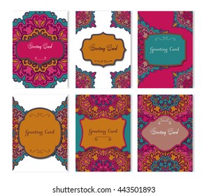 Vintage card flyer pages ornament illustration concept. Retro art traditional, Islam, arabic, indian, ottoman motifs, elements. Vector decorative retro greeting card or invitation design.