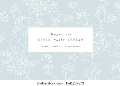 Vintage card with forget me not flowers. Floral wreath. Flower frame for flowershop with label designs. Summer floral greeting card. Flowers background for cosmetics packaging - Shutterstock ID 1541237573
