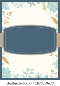 Vintage card with a frame of flowers and a place for the text. Realistic paper shadow, pastel colors. Vector.