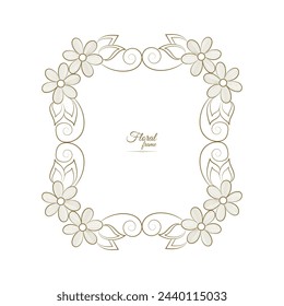 Vintage card frame with golden floral ornament border isolated floral background.Golden luxury realistic rectangle border. Vector illustration
