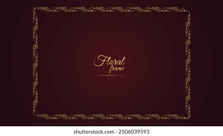 Vintage card frame with golden floral ornament border isolated floral background. Golden luxury realistic  border. Vector illustration