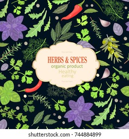 vintage card with fresh herbs and spices for your design