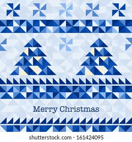 Vintage card with geometric pattern Christmas tree