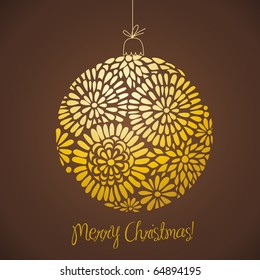 Vintage card with golden Christmas ball