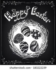 Vintage card with graphic elements for Easter. Chalking, freehand drawing
