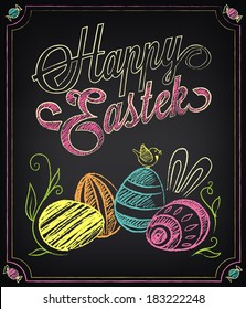 Vintage card with graphic elements for Easter. Chalking, freehand drawing