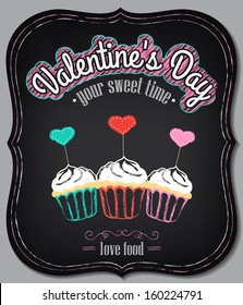 Vintage card with graphic elements for Valentine's Day menu