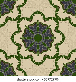 Vintage Card with Green mandala pattern and ornaments. Vector Flyer Cover Design Layout template. Islamic, Arabian, Indian, Ottoman Persian motifs. Front page easy to use and edit.