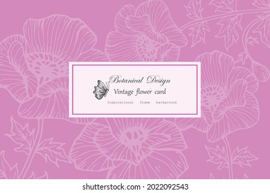 Vintage card hand drawn poppy and leaves flower floral wreath Floral frame for flowershop with label design rose flowers greeting card Floral background for cosmetic packaging.vector illustration.