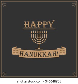 Vintage card with Happy Hanukkah. Calligraphic And Typographic. Retro color. Logo.