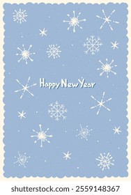 Vintage card Happy New Year with Traditional Christmas and New Year symbols and decorations for festive projects, invitations, wall posters, social media and for home, crafts and goods