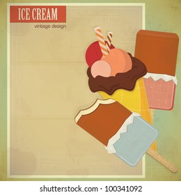 vintage card - ice cream on grunge background with place for text - vector illustration