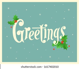 Vintage card with the inscription for Christmas and New Year in retro style. Greeting. Flat vector illustration.