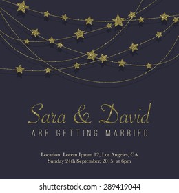 Vintage Card, For Invitation Or Announcement With Golden Glitter