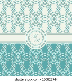 Vintage card or invitation. Vintage background. Seamless pattern in blue      