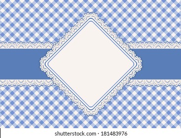 Vintage card with lace and classical checked background. Vector illustration.