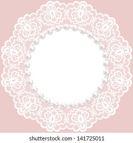 Vintage card with lace doily and pearls