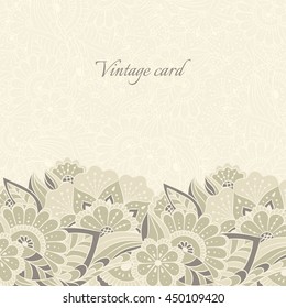 Vintage card with lace ornament. Template for design wedding invitation.