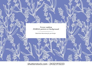 Tarjeta vintage con flores de lavanda. Corona floral. Marco de la flor para la tienda de flores con diseños de etiqueta. Tarjeta de felicitación floral de verano. Fondo de flores para envases de cosméticos