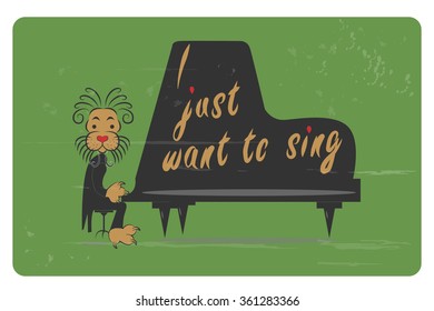 Vintage card. Leo plays the piano and sings. Funny inscription