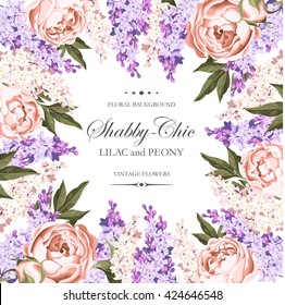 Vintage card with lilac and peony