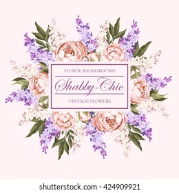 Vintage card with lilac and peony