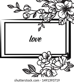 Vintage of card love, with decoration cute rose wreath frame. Vector