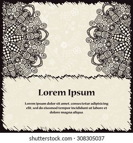 Vintage card with mandala. Decorative hand-drawn background with place for text. Can be used for invitation, banner, wedding card.