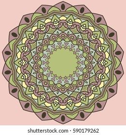 Vintage card with  mandala pattern and ornament.Vector leaflet oriental design layout.Beautiful floral mandala with place for your text.Vector illustration.