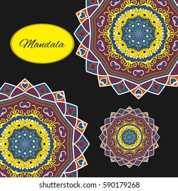 Vintage card with  mandala pattern and ornament.Vector leaflet oriental design layout.Beautiful floral mandala with place for your text.Vector illustration.