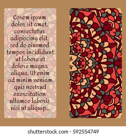 Vintage card with  mandala pattern and ornament.Vector leaflet oriental design layout.Beautiful floral mandala with place for your text.Vector illustration.Decorative label