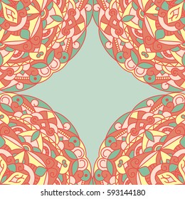 Vintage card with mandala pattern and ornament.Vector leaflet oriental design layout.Beautiful floral mandala with place for your text.seamless pattern.