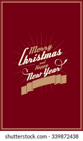 Vintage card with Merry Christmas. Calligraphic And Typographic. Retro color.