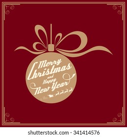 Vintage card with Merry Christmas. Calligraphic And Typographic. Retro color.