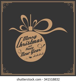 Vintage card with Merry Christmas. Calligraphic And Typographic. Retro color.