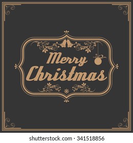 Vintage card with Merry Christmas. Calligraphic And Typographic. Retro color.