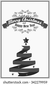 Vintage card with Merry Christmas. Calligraphic And Typographic. Retro color.