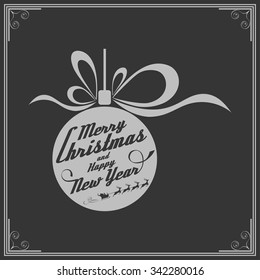 Vintage card with Merry Christmas. Calligraphic And Typographic. Retro color.