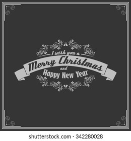 Vintage card with Merry Christmas. Calligraphic And Typographic. Retro color.