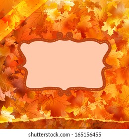 Vintage card on autumn leaves texture. And also includes EPS 10 vector
