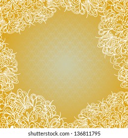 Vintage card on background with lace ornament. Template frame design for card