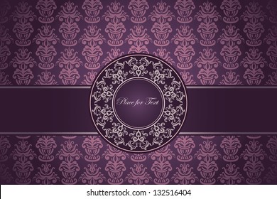 Vintage card on damask wallpaper