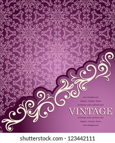 Vintage card on Seamless damask floral wallpaper