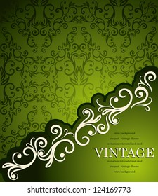 Vintage card on Seamless damask floral wallpaper