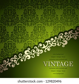 Vintage card on Seamless damask floral wallpaper