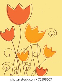 Vintage card with orange tulips